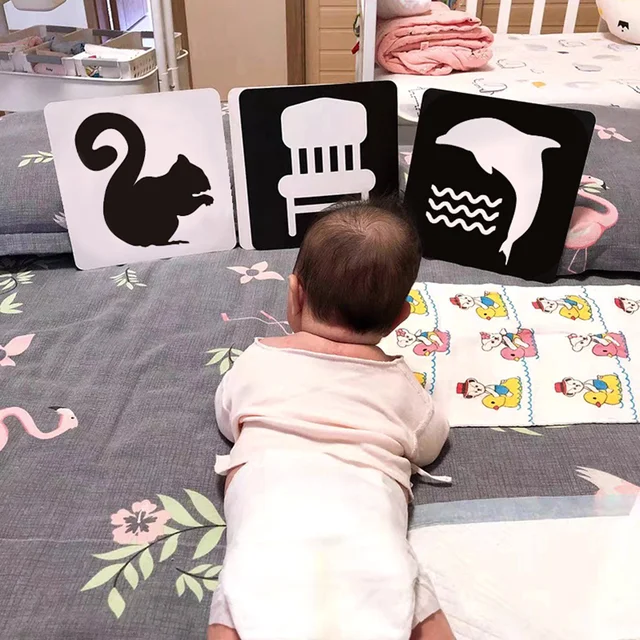 Tarjeta de estimulación Visual para bebé, tarjetas Flash blancas y negras, de alto contraste, juguetes Montessori de aprendizaje para niños pequeños