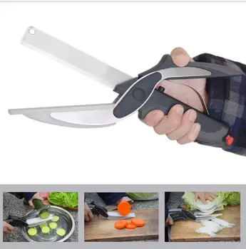 

50PCS/LOT Multi-Function 2 in 1 Food Chopper Kitchen Scissors Clever Cutter Smart Cutter Kitchen Knife Shears Vegetable Slicer