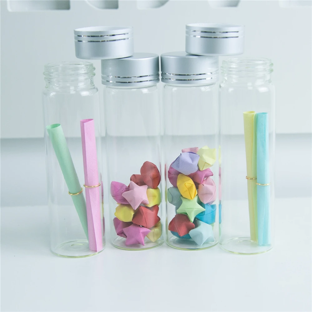 50Pcs 50ml Hyaline Bayonet Glass Bottles Spiral Plastic Lid with Silver Tangent Mini Craft Vials Candy Food Pot 100pcs 2ml mini corks glass vials wine bottles shaped transparent craft wishing perfume decorate small travel sub suit