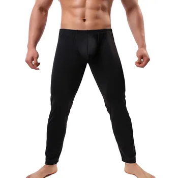 

Men's Thermal Underwear Bottoms Elastic Breathable Slim Bottoming Pants Leggings Long Johns Underwear Solid Autumn Sleepwear