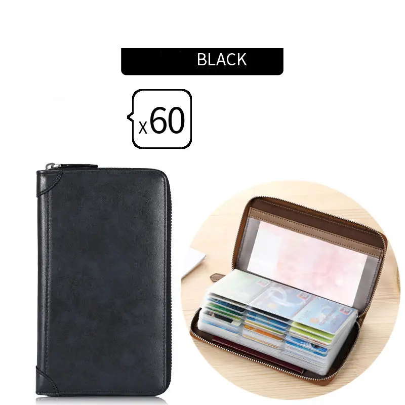 SOUTH GOOSE New Genuine Leather Card Wallet Anti-RFID Men Business Credit Card Holder Women ID Passport Purse Multi-card Clutch - Цвет: Black 60 Slots