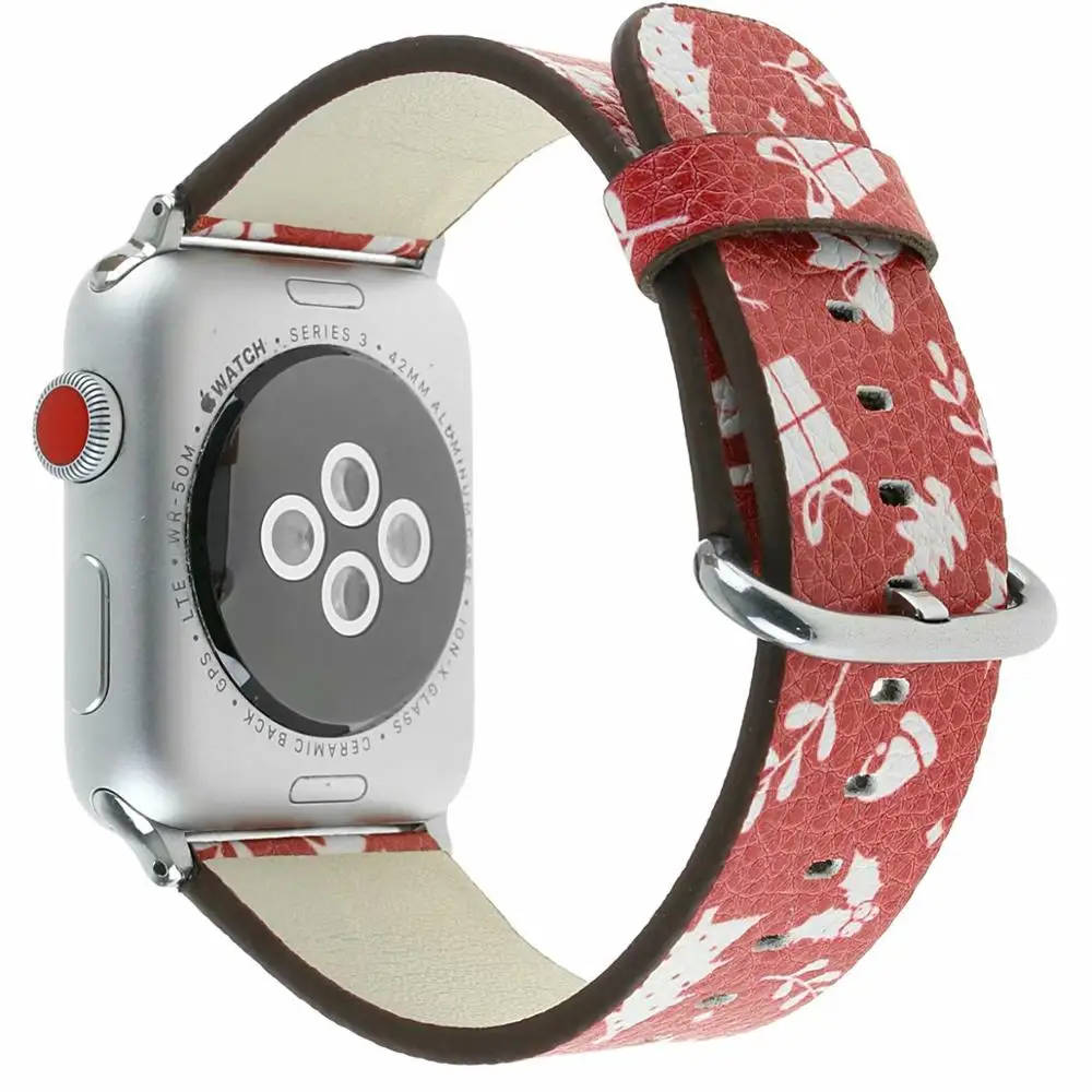a Ремешок совместим для apple watch серии 4/3/2/1/44 42 мм с рождественским Узором Спортивные кожаный ремешок, сменный ремешок для наручных часов iwatch, 40/38 мм - Цвет ремешка: a