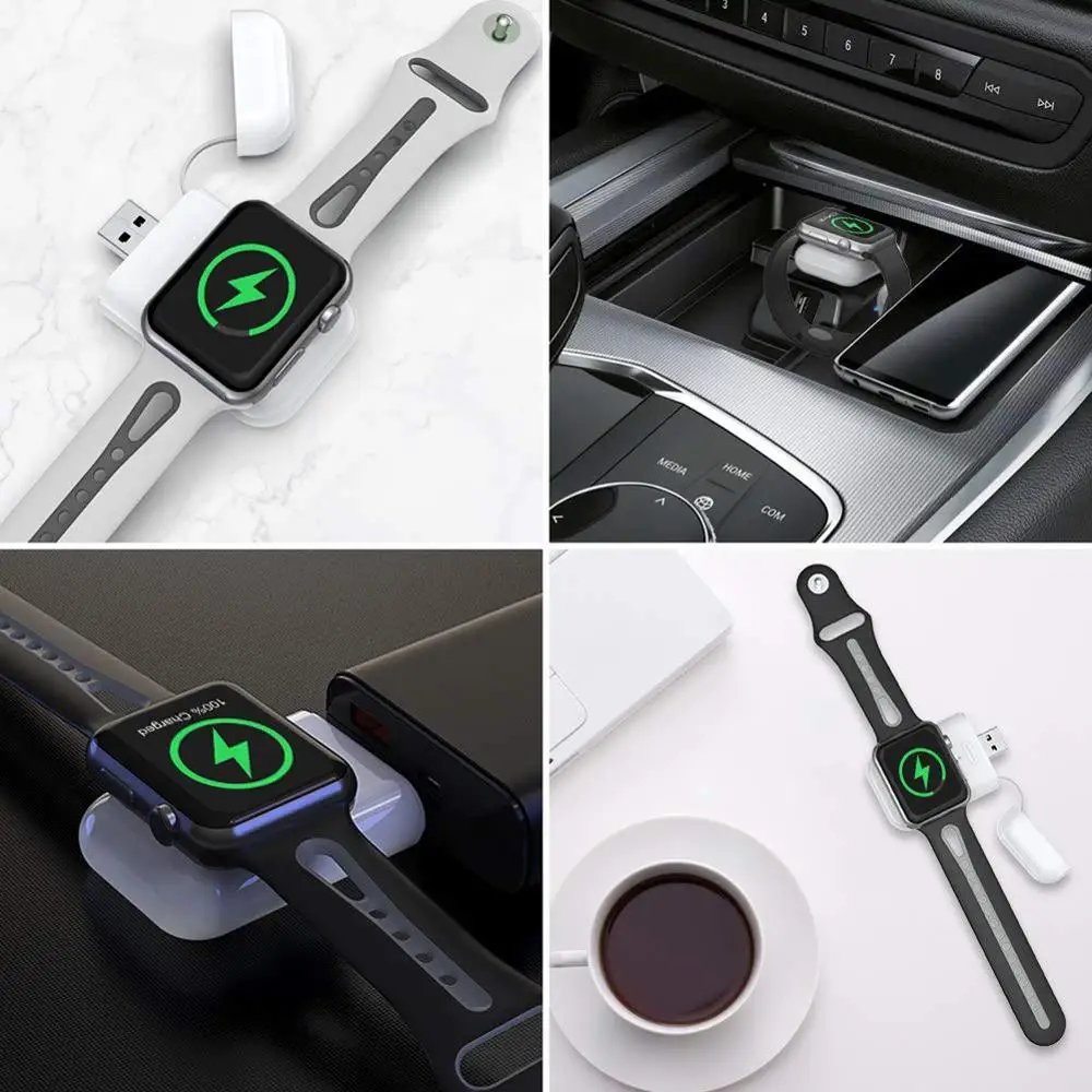 Магнитное зарядное устройство для Apple Watch Series 5 4 3 2 1 1000mAh power Bank Беспроводная зарядка портативная док-станция внешний аккумулятор
