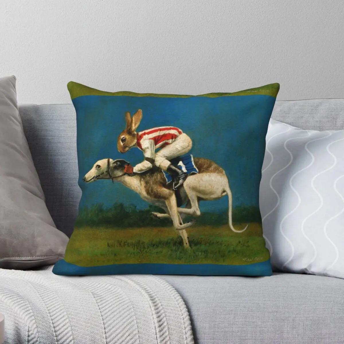 

Whippet Racer Jockey Rabbit Square Pillowcase Polyester Linen Velvet Creative Zip Decor Throw Pillow Case Bed Cushion Cover