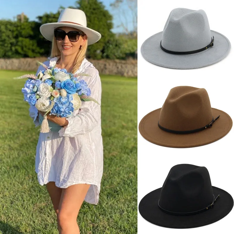 

Winter Fedora Hats for Women Fashion Flat Wide Brim Wool Felt Jazz Fedora Hats for Men Red Goth Top Vintage Wedding Womens Hats