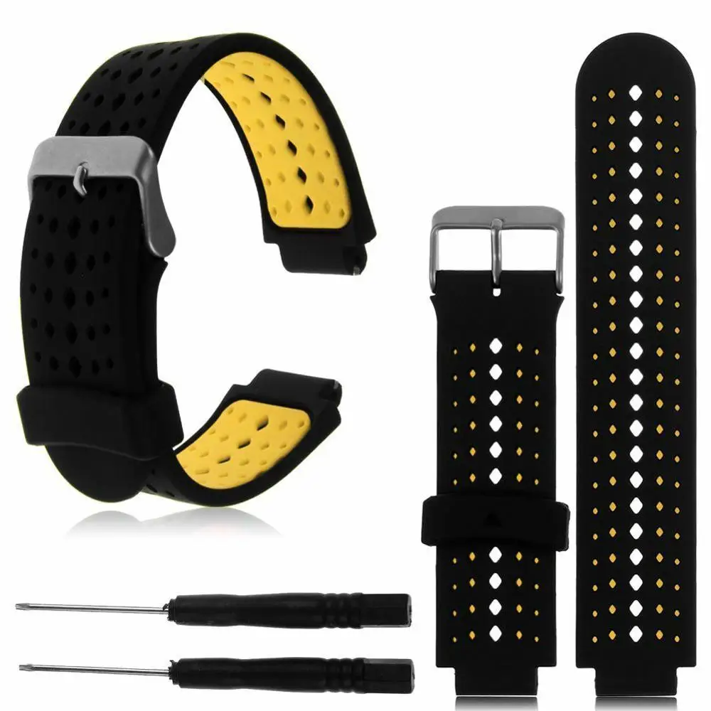Сменные спортивные двойные силиконовые браслеты ремешок для часов Garmin Watch Approach S6 Forerunner 235/220/230/620/630/735 - Цвет ремешка: Black and Yellow