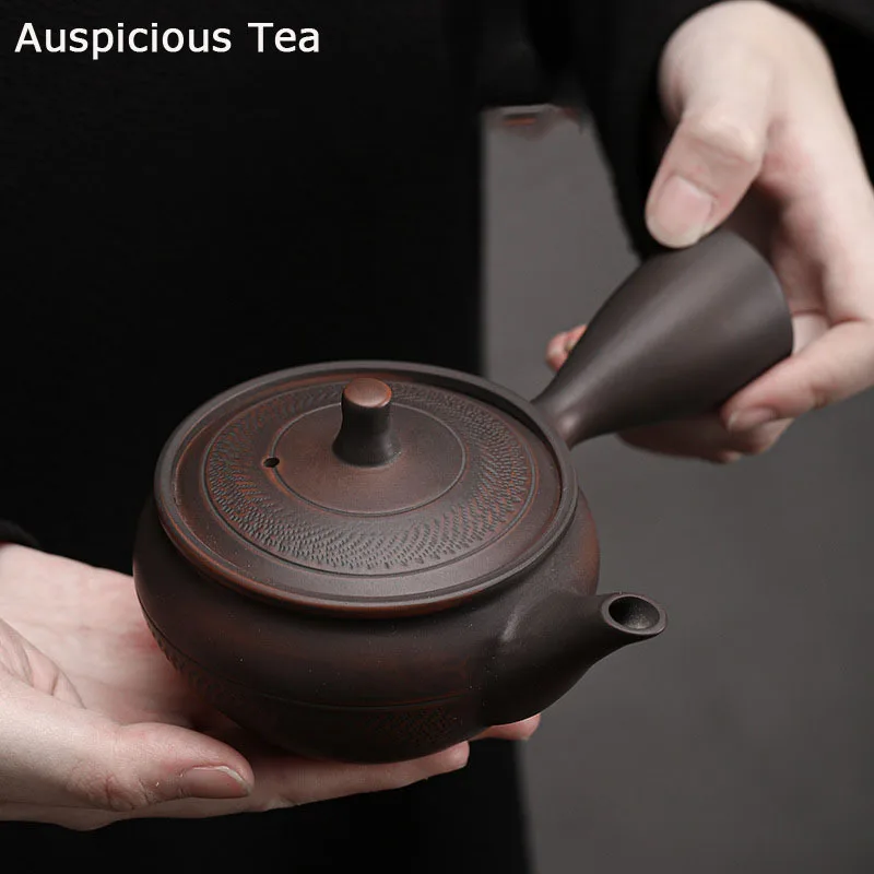 Purple Pottery Side Handle Pot Handblind Ceramic Kung Fu Teapot Single