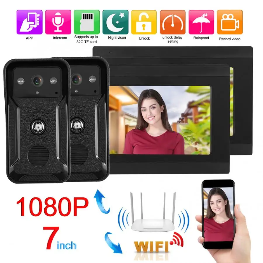 7 в проводной Wifi 2 камеры и мониторы 1080P видео домофон ночного видения домофона 100-240 В