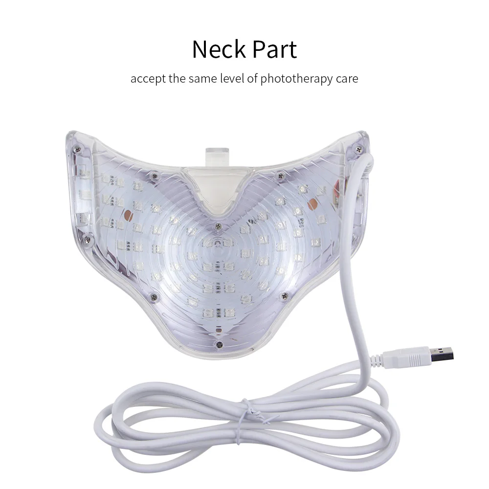 Online 7 colores Led fotón eléctrico LED máscara Facial con cuello rejuvenecimiento de la piel antiarrugas acné terapia de fotones cuidado de la piel máscara de belleza