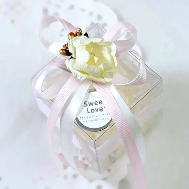 50Pcs 5*5*5cm PVC Transparent Square Gift Boxes Wedding Favor Party Favor Candy Box Souvenirs Packinng Christmas Decorations