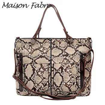 

Maison Fabre Bag women Leather crossbody bags snake print large shoulder bag strap handles 2019 elegant Ladies vintage handbags