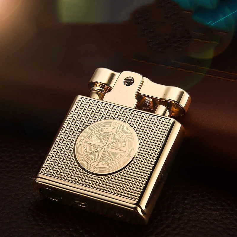 

Retro Nostalgic Creative Personality Flint Grinding Wheel Metal Lighter Kerosene Open Flame Windproof Cigar Lighter Mens Gift