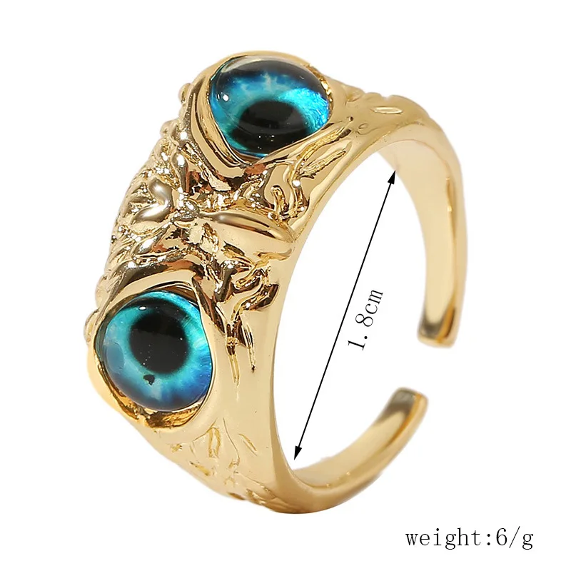 YADELAI Charming Fashion Owl Ring Vintage Man and Women Alloy Blue Eyes Owl Ring Versatile Argent  Adjustable Creativering Ring