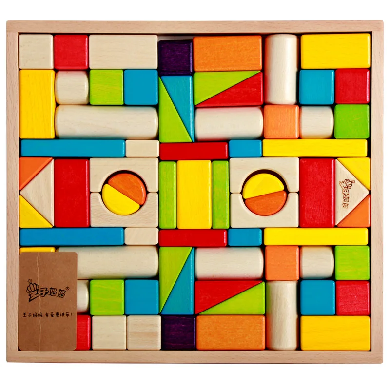 

Men And Women Treasure Children 74PS Color Wooden Large Pieces Beech Building Blocks Non-toxic Water-Based Paint-Bite Boxed 0-3-