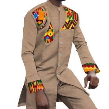 

African Clothes Men Dashiki Print 18Colors 2 Pieces Pants Sets Bazin Riche Jacquard Full Sleeve Fashion Clothing African Dresses