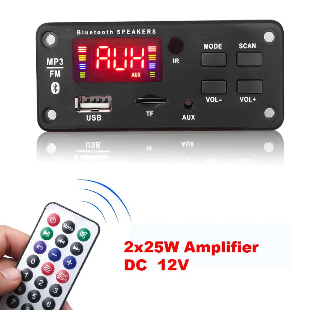 12V 50W Amplifier MP3 Decoder Board Bluetooth 5.0 Wireless Audio Module Big Color Screen Call Recording TF FM Radio For Car mp3player juice