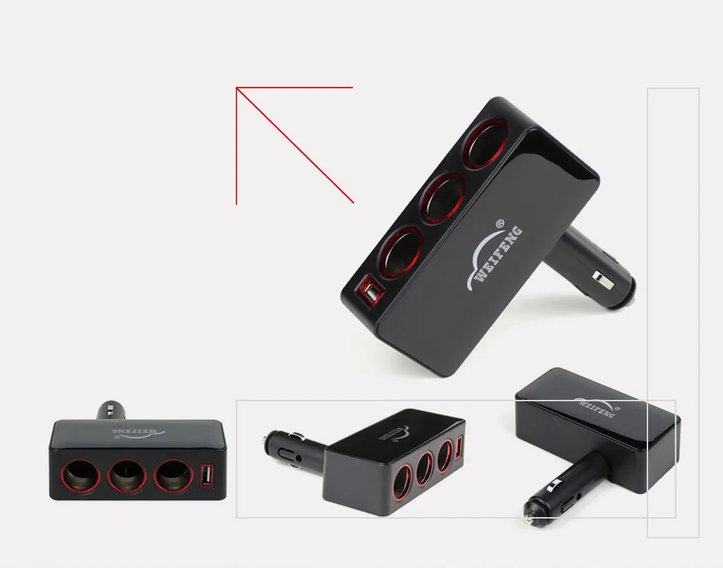 Weifeng in-Line Cigarette Lighter a Turn Three Zones USB Car Cigarette Lighter One in Three Add/Drop Multiplexer, WF-046