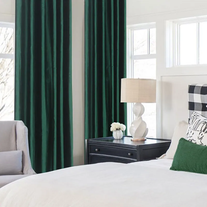 

Curtains for Living Room Bedroom Soft-fitting Design of Dark Green Glossy Italian Flannelette Stage Curtain Sofa Curtain