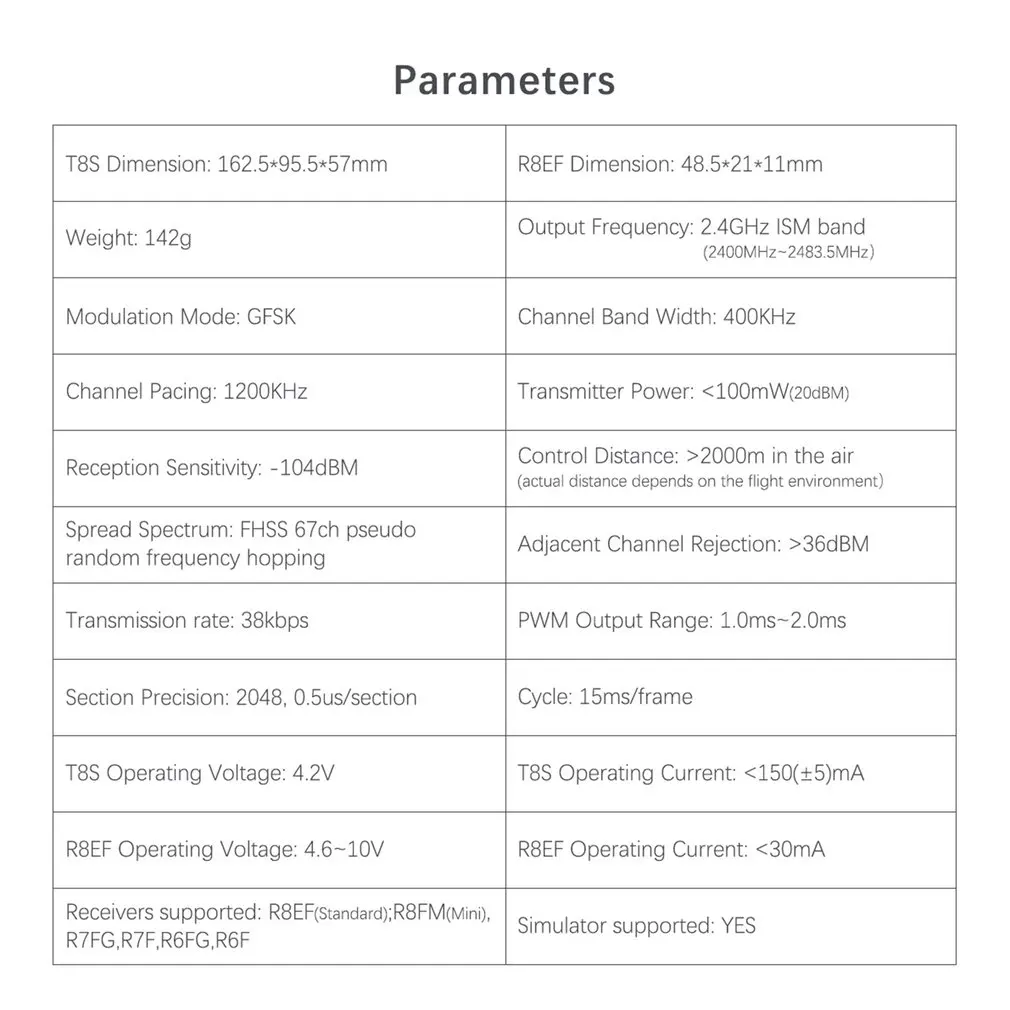 Радиоуправляемый передатчик Радиоуправляемый T8S 2,4G 8CH FHSS 2 км пульт дистанционного управления R8EF/R8FM приемник для радиоуправляемого вертолета FPV дрона