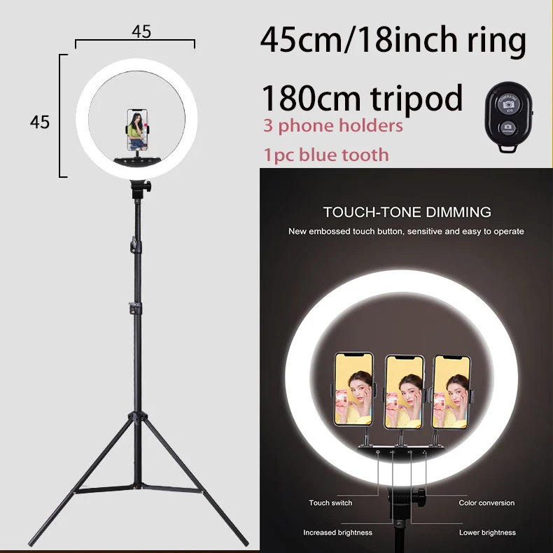 16 см 26 см 33 см 45 см Selfie Ring Light 5V1A EU plug с держателем для телефона фото освещение с пультом дистанционного управления для фото видео - Цвет: Черный