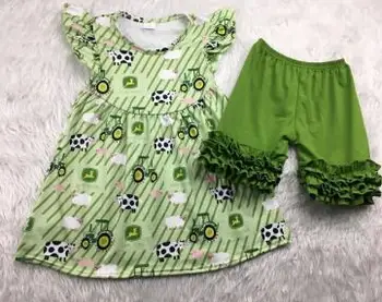 

hot-selling little girl pearl sleeve wholesale ruffle kids clothing set