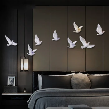 

Birds Ornament Livingroom Background Bird Wall Stickers Mural Accessories 8PCS 3D Craft Decoration Stereo Wall Resin Modern Home