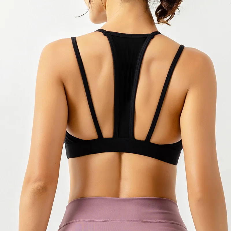 COLORVALUE Gathering Shaping Yoga Bra Beauty Back Fitness Top Sexy Shoulder Strap Sport Bra Top High Impact Tops for Women