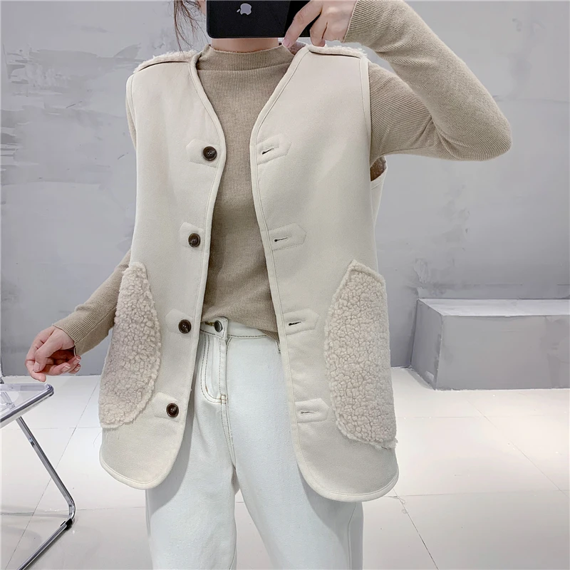 Lamb Hair Women's Vest 2023 Autumn New Korean Loose Women's Coat Fur Suede Jacket Sleeveless Single-Breasted Parkas Waistcoat