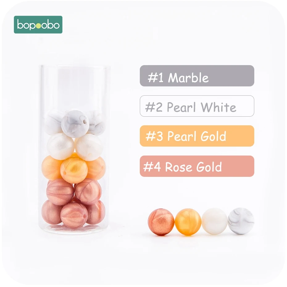 Bopoobo, 12 мм, 10 шт., 4-6 месяцев, пищевые материалы, детские силиконовые бусины для ухода за зубами, безопасные и натуральные самодельные Стартовые наборы, экологичные - Цвет: Gold series