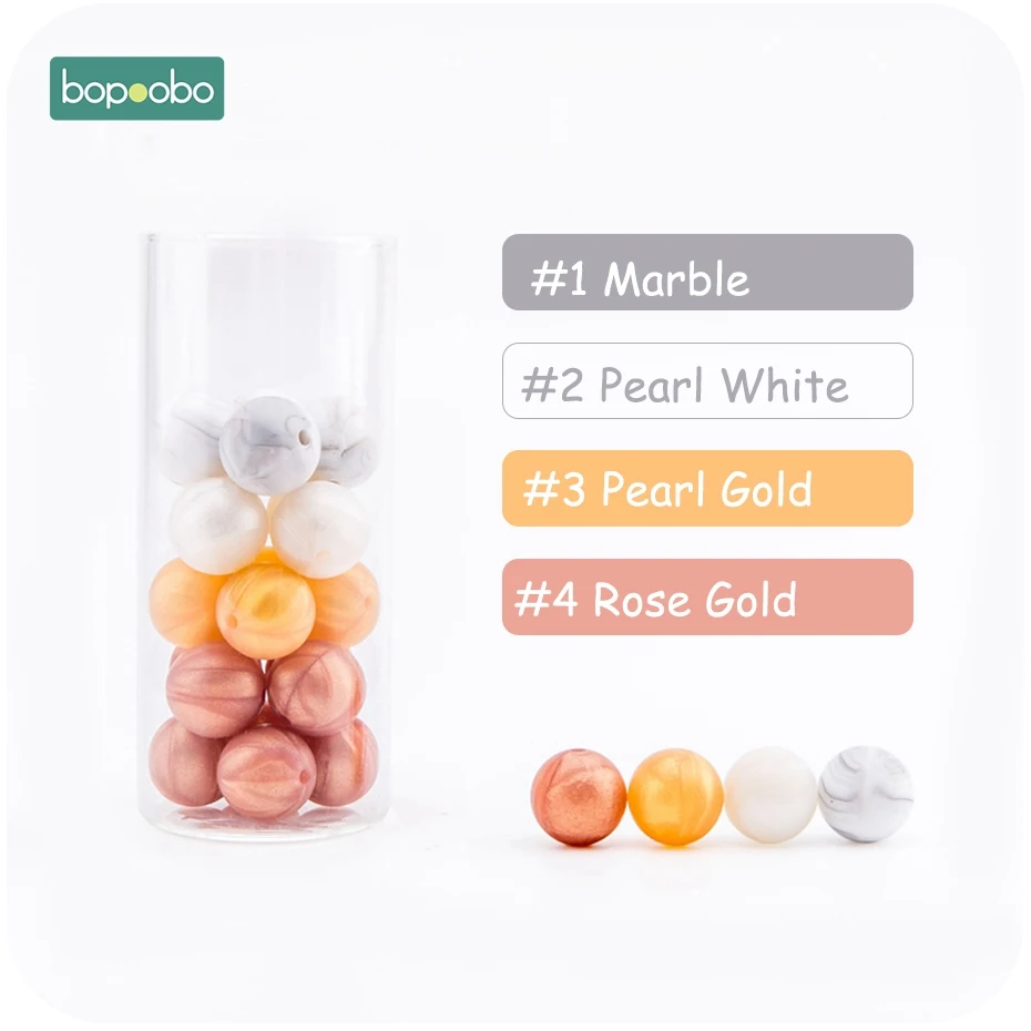 Gold series Bopoobo, 12 мм, 10 шт., 4-6 месяцев, пищевые материалы, детские силиконовые бусины для ухода за зубами, безопасные и натуральные самодельные Стартовые наборы, экологичные - Цвет: Gold series