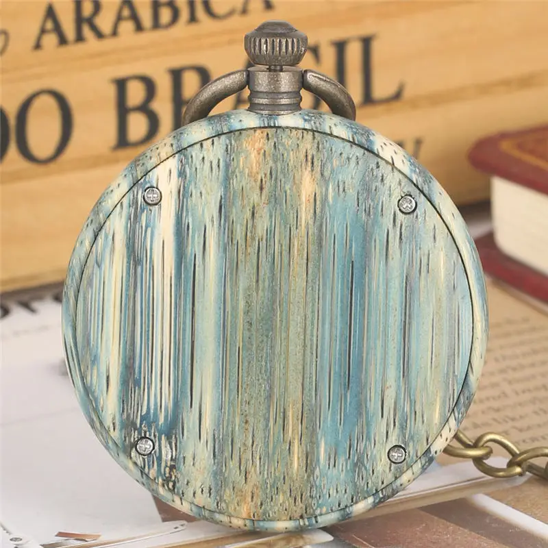 Fresh Green Bamboo Quartz Pocket Watch Female Striped Lady Wooden Pendant Watches metal alchemist Christmas Gift 5