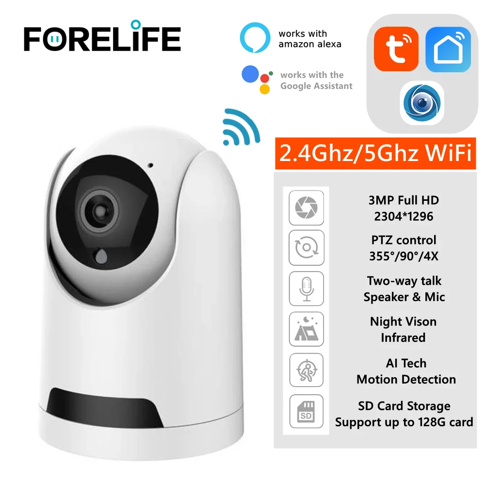 3MP Tuya Smart Wifi Camera Home Security Cameras Wireless Monitoring Ip