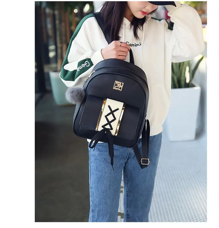 Универсальный женский рюкзак в Корейском стиле, стильный комплект из трех предметов, хипстерский полиуретановый школьный рюкзак для студентов, корейский стиль, маленький рюкзак