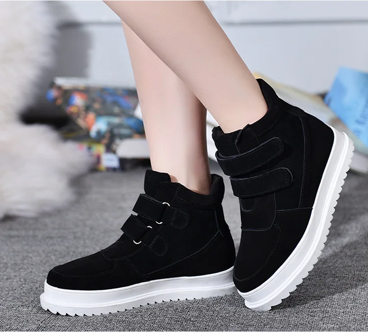 SWONCO Suede Leather Sneakers Woman Winter Snow Boots New Female High Top Black Casual Shoes Sneakers Fur Warm Snow Boots