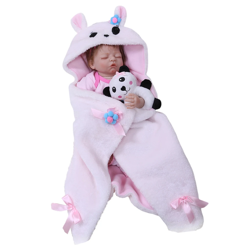 Soft Silicone 20 Inch Reborn Doll (Cloth Body) Fake Toddler Dress in  Pink Rompers - with Plush Blanket & Mini Panda Toy