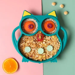 Silicone Cartoon Animal Baby Plate Suction Owl Children's Plate Bowl Dish Mat Baby Feeding Learning Eating Tableware