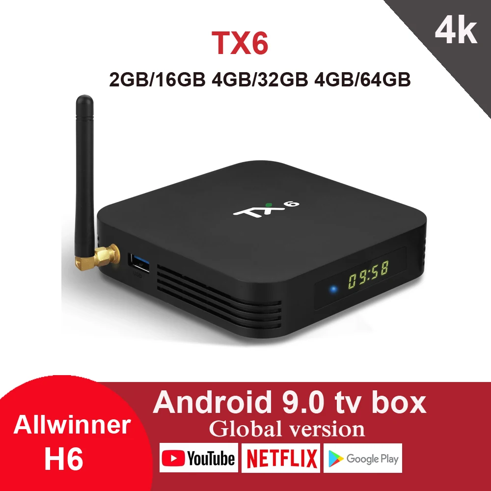 

TX6 Smart Android 9.0 TV Box Allwinner H6 QuadCore 4G RAM 64GB ROM 2.4G 5G Wifi BT4.0 Netflix Youtube 4K IPTV Media Player