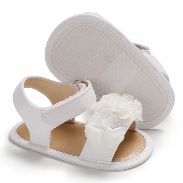 Newborn Toddler Shoes Baby Soft Soled Sandals Lace Soft Soled Shoes Beach Shoes Slippers Non Slip Sandals 0-18M First Walkers C-525 white