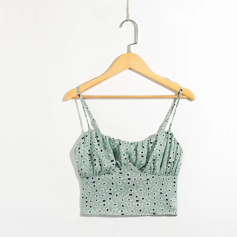 Camisole женский летний Повседневный тонкий короткий топ с принтом - Цвет: Зеленый
