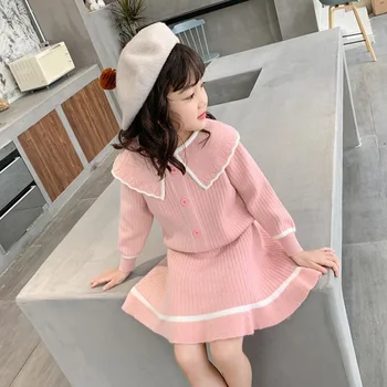 

Spring Autumn Winter Baby Toddler School Girls Clothing Sets Knit Pullover Sweater + Skirt 2 Pcs Suit Children Kids Clothes Set