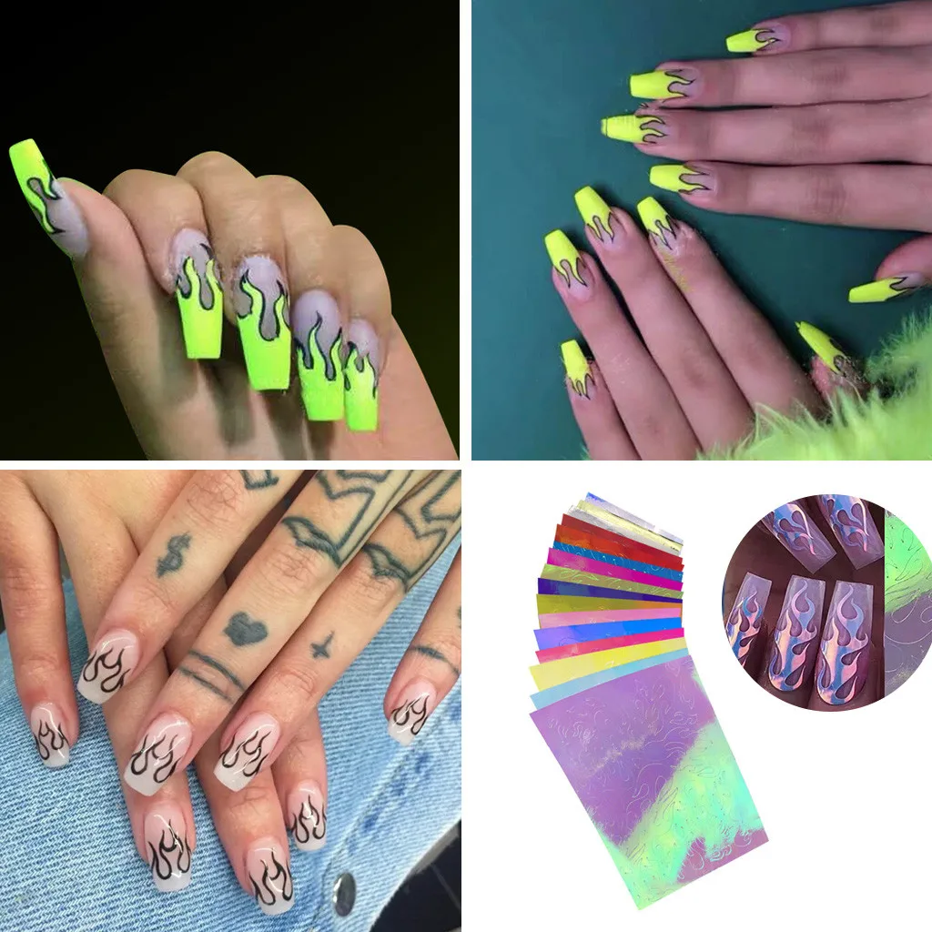 

16PCS Fire Nail Holographic Strip Tape Nail Art Stickers Thin Laser Silver Stripe Sticker DIY Foil Decal Sticker Drop ship YJJ2