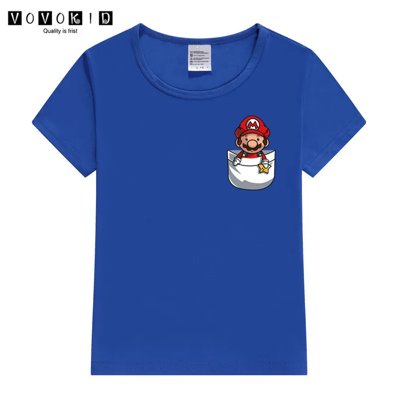 Забавная футболка с принтом «Super Mario Bros» для маленьких девочек и мальчиков, Детская летняя футболка с принтом «Король льва», рубашка на День Благодарения - Цвет: T125G-blue