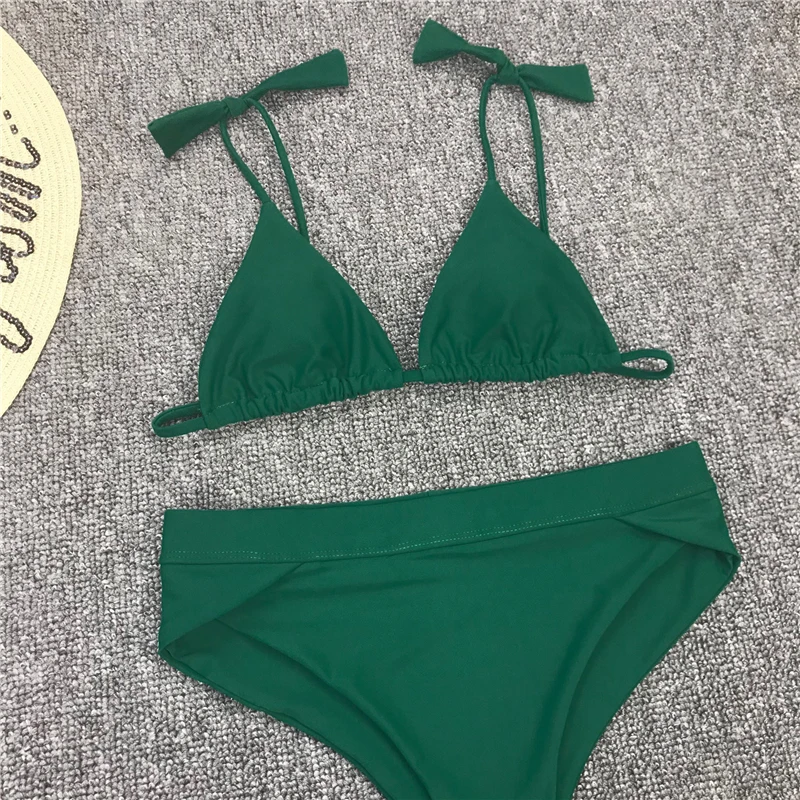 Women Swimsuit High Waist Solid Bikinis Set Summer Bathing Suit Female Beach Wear S-L Swimming Suit Female Triangle Bikini Sexy