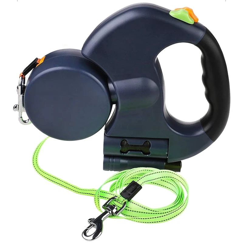 Double Dog Leash with Two 3 Meters Long Cords- Retractable Pet Leash for Walking 2 Dogs Up to 50Lbs Each- with Poop Bag Dispense