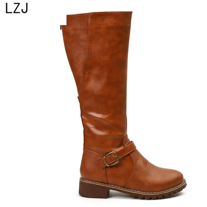 Najtaniej LZJ HOT New Arrival buty jeździeckie plac Med Heel futro platformy zimowe buty do kolan kobiet buty motocyklowe buty do pracy