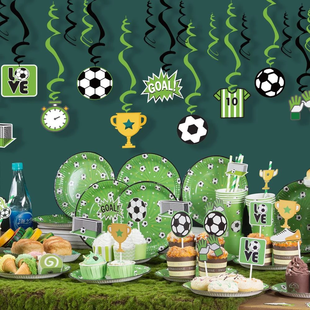 Vaisselle De Fete A Theme De Football Assiettes Decoratives Tasses Decoration De Gateau En Paille Banniere Joyeux Anniversaire Fete Prenatale Fete D Anniversaire Pour Enfant Aliexpress Maison Animalerie