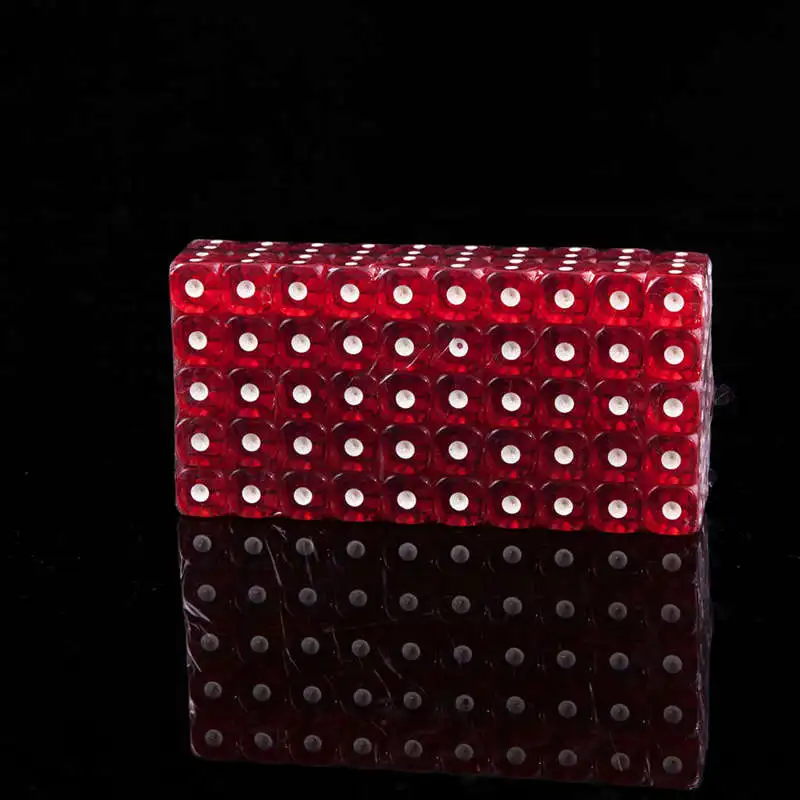 100 шт./пакет 14 мм Красочные игральная кость прозрачный кубики для игры бар ролевая игра в жанре с 1 сумка-красный