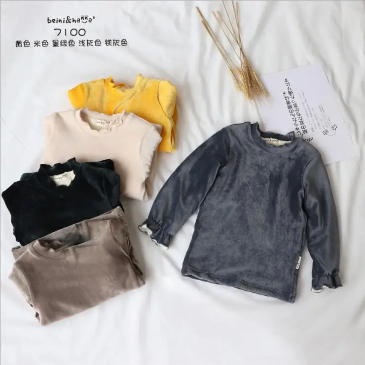 New Girls Boys Velvet T-Shirt Autumn Winter Cotton Fashion Kids Top 3-8t PP19