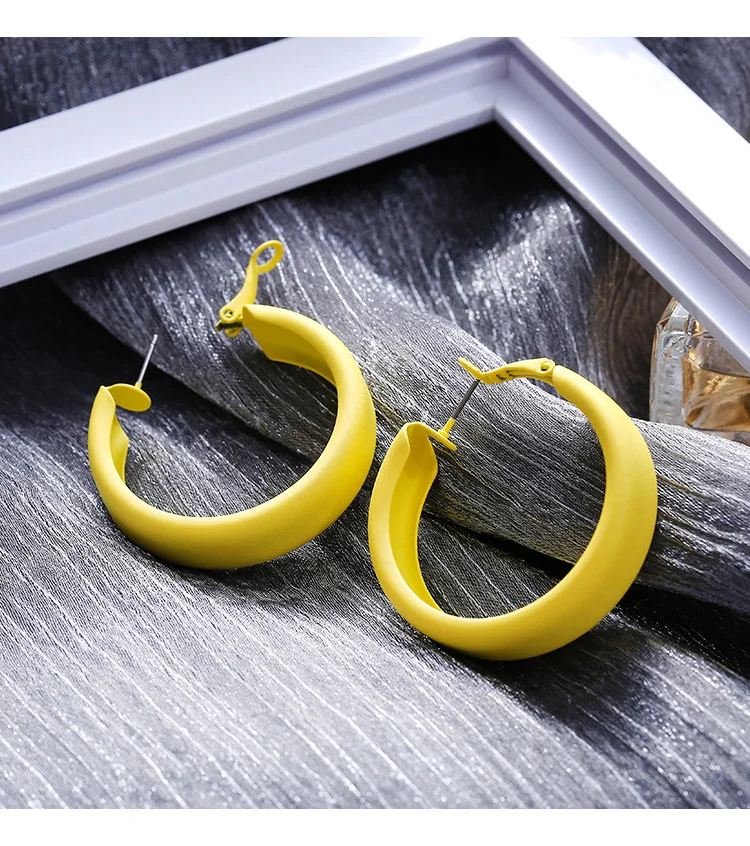 Yellow Свежие желтые, зеленые, оранжевые круглые серьги-кольца, простые, современные, карамельные цвета, круглые серьги-петли, корейское кольцо для ушей, ювелирные изделия, подвески - Окраска металла: Yellow