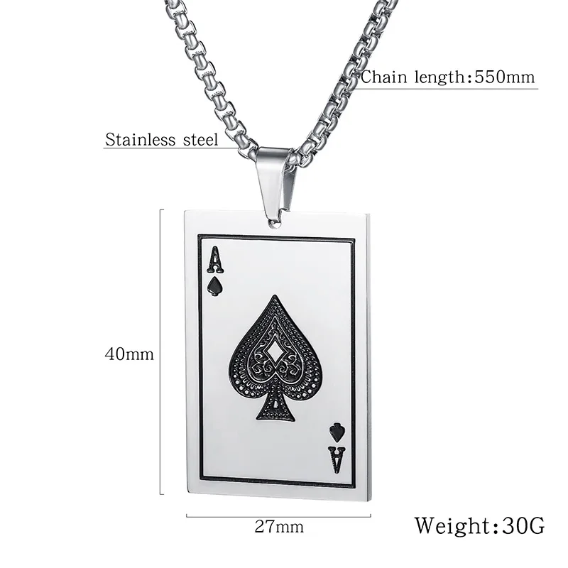 Мужское ожерелье из нержавеющей стали кулон в виде покерного лака на удачу для